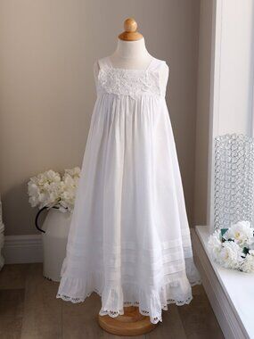 White Linen Dress GORGEOUS Battenburg Lace Trim 6x Beach Portrait Wedding NWT